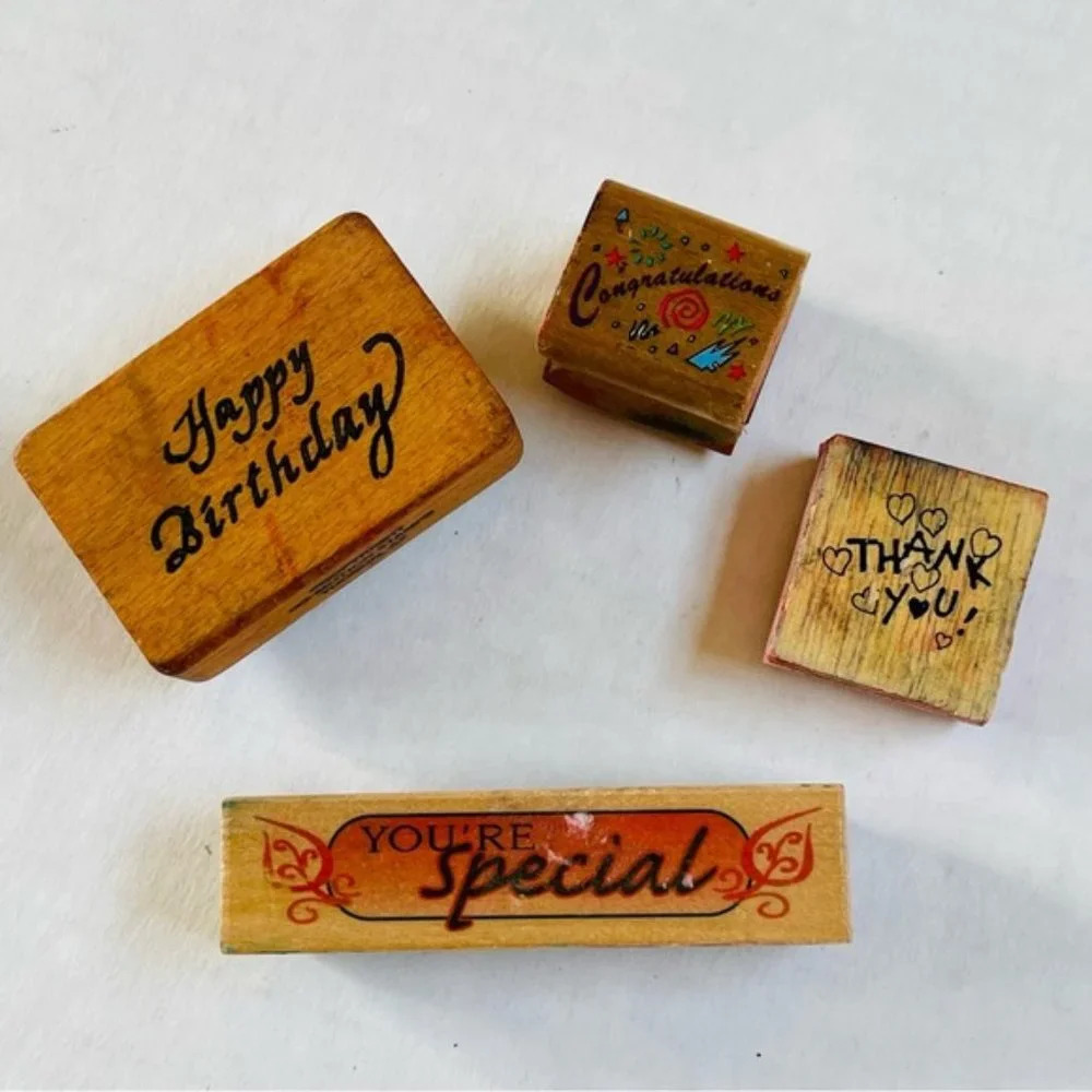 Assorted Greetings Rubber Stamp Wooden Mounted Scrapbooking Arts‎ Crafts Lot 4
